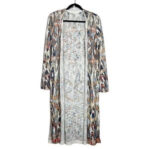 CHICO'S Patterned long duster open front cardigan with side slits